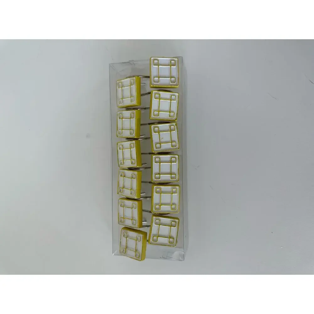 Shower Curtain Rings Hooks, geometric yellow & white, set of 12